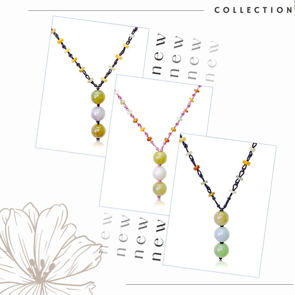 Triple Colorful Beads Handmade Jade Necklace Pendant